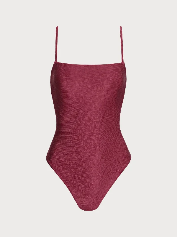 Women's Plaid Patterned One - Pieces in Red and Black for a Classic Fall LookBurgundy Jacquard X Cross One Pieces Swimsuit Women's Plaid Patterned One - Pieces in Red and Black for a Classic Fall LookBurgundy Jacquard X Cross One Pieces Swimsuit