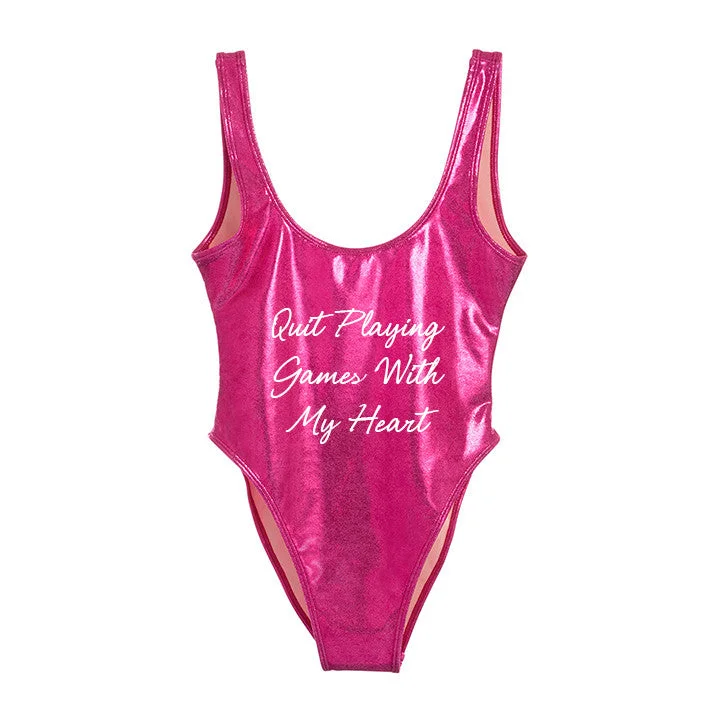 Women's Long - Length One - Pieces in Gray with Asymmetric Hem for a Contemporary and Fashionable LookQUIT PLAYING GAMES WITH MY HEART [METALLIC SWIMSUIT]