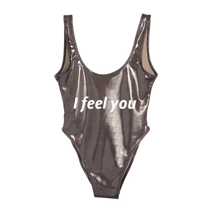Women's Sleeveless One - Pieces in Yellow with Floral Appliques for a Cheerful and Spring - Like LookI FEEL YOU [METALLIC SWIMSUIT]