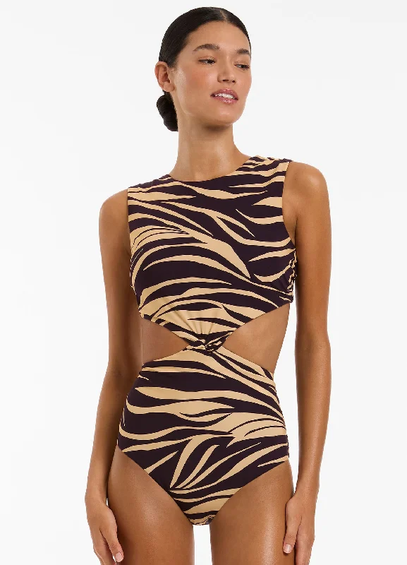 Women's Sleeveless Backless One - Pieces in Black with Cut - Out Details for a Sexy Beach LookFine Lines Twist Tank One Piece - Port Women's Sleeveless Backless One - Pieces in Black with Cut - Out Details for a Sexy Beach LookFine Lines Twist Tank One Piece - Port