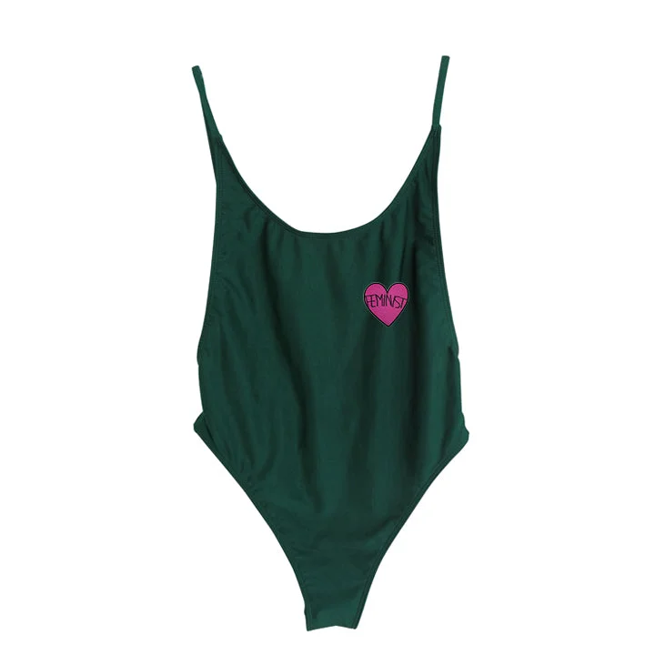 Women's Sleeveless One - Pieces in Yellow with Floral Appliques for a Cheerful and Spring - Like LookFEMINIST HEART PATCH [BALI SWIMSUIT]