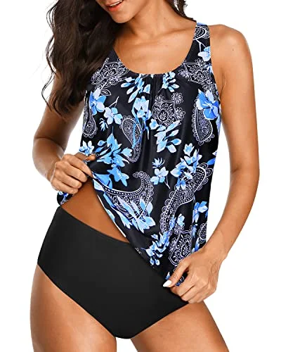 Women's Mesh - Inserted Swim Tops in Black for a Sexy and Modern Beach EnsembleCasual And Comfy Loose Fitting Tankini Tops For Women-Black Floral Women's Mesh - Inserted Swim Tops in Black for a Sexy and Modern Beach EnsembleCasual And Comfy Loose Fitting Tankini Tops For Women-Black Floral
