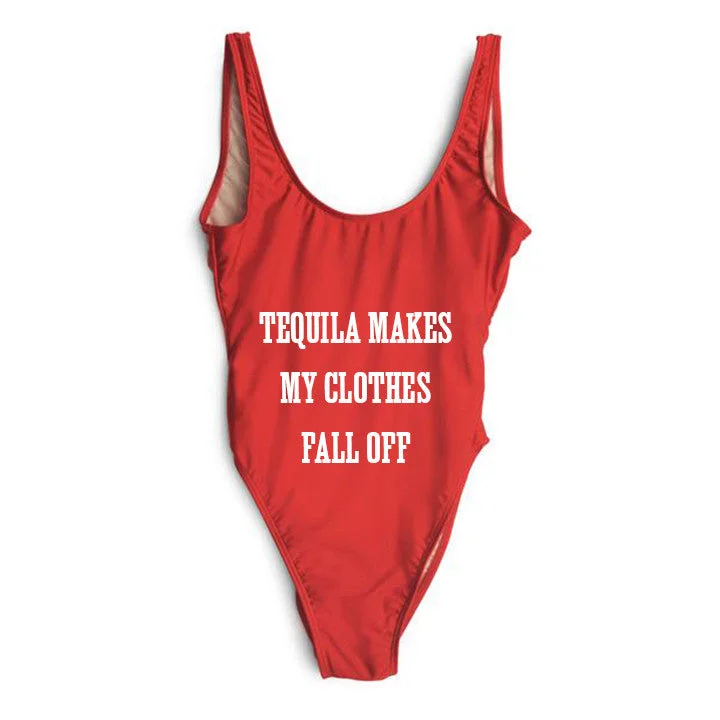 Plus Size Women's Button - Down One - Pieces in Light Blue for a Casual and Comfortable Day OutTEQUILA MAKES MY CLOTHES FALL OFF [SWIMSUIT]