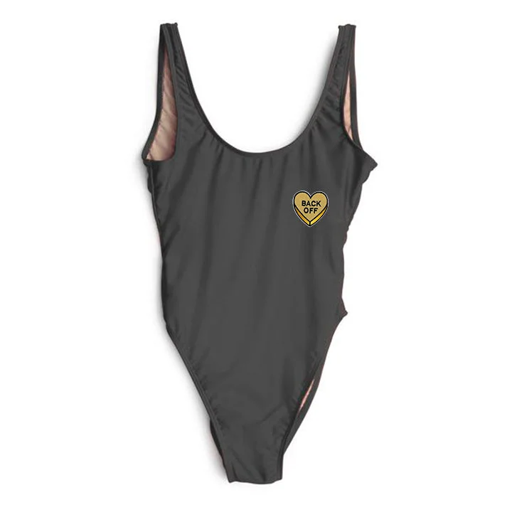 Plus Size Women's Striped One - Pieces in Navy and White for a Nautical - Inspired EnsembleBACK OFF HEART PATCH [SWIMSUIT]