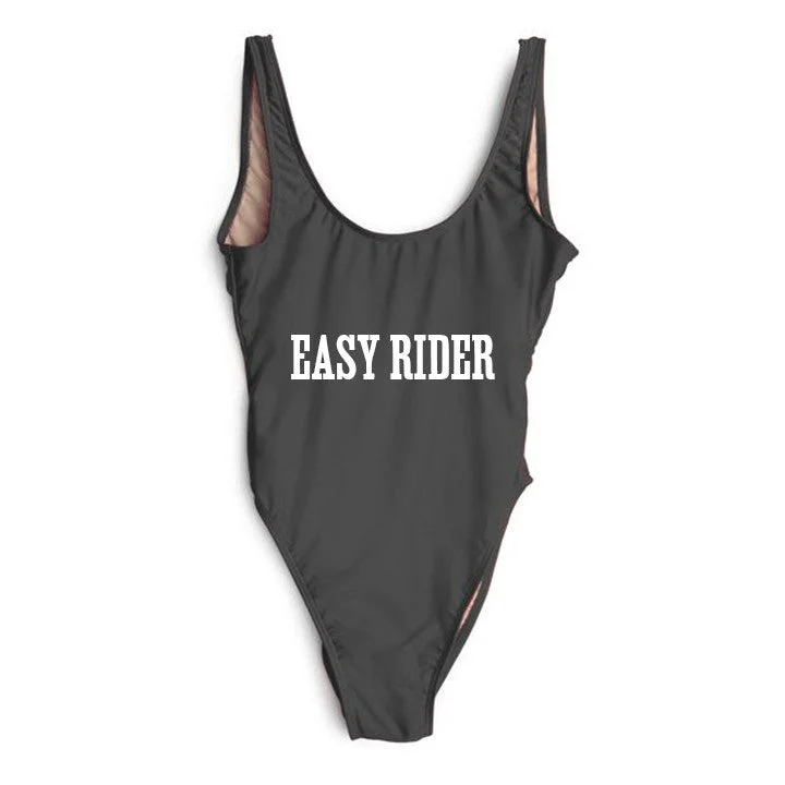 Plus Size Women's Striped One - Pieces in Navy and White for a Nautical - Inspired EnsembleEASY RIDER [SWIMSUIT]