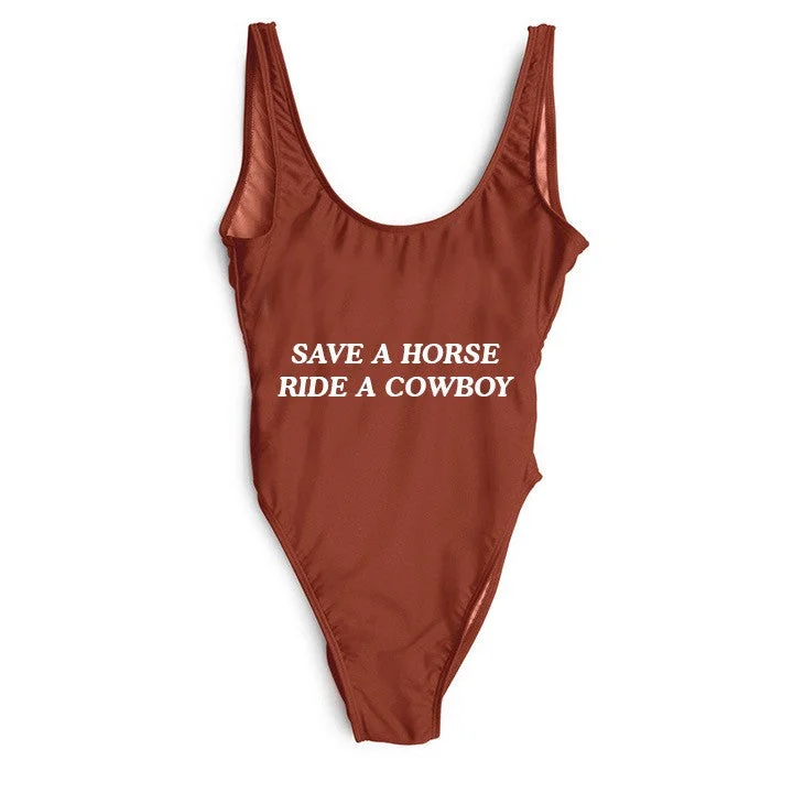Women's Sleeveless Backless One - Pieces in Black with Cut - Out Details for a Sexy Beach LookSAVE A HORSE RIDE A COWBOY [SWIMSUIT]