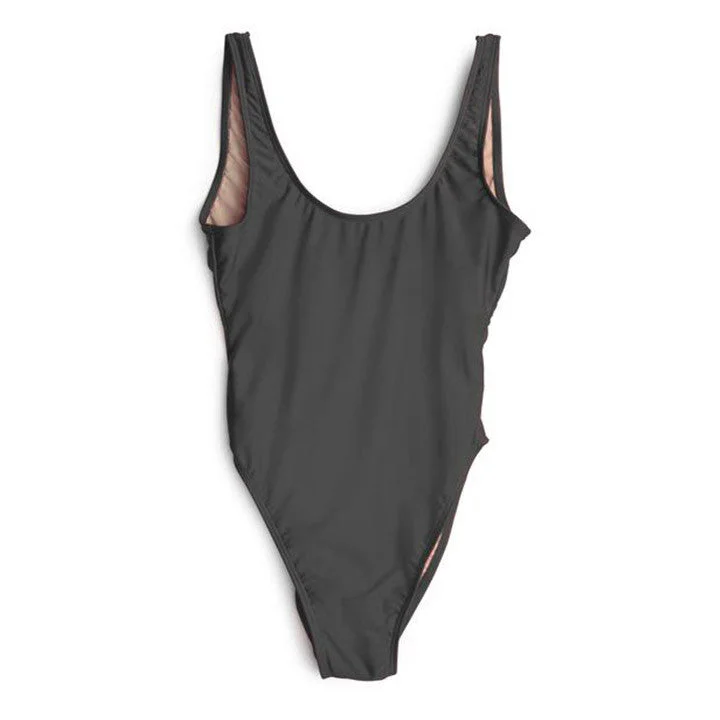 Women's Long - Length One - Pieces in Gray with Asymmetric Hem for a Contemporary and Fashionable LookBLACK [BLANK SWIMSUIT]