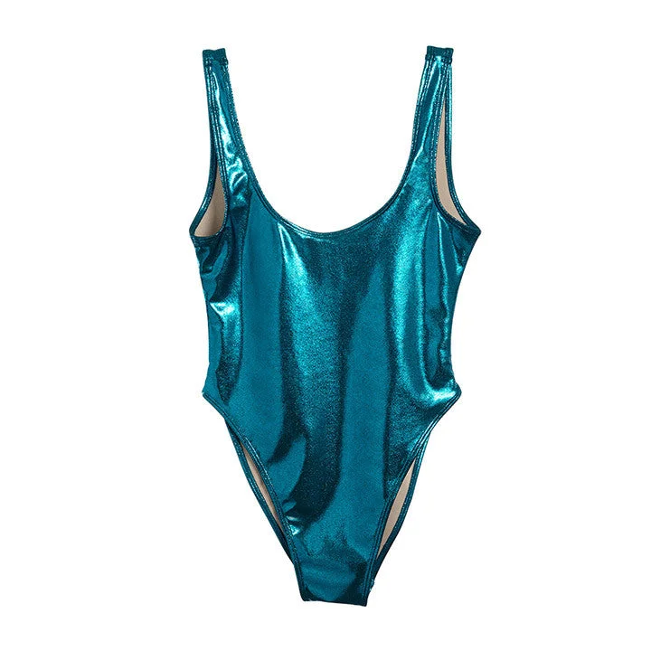 Plus Size Women's Boho - Style One - Pieces in Multicolor with Tassels for a Festival VibeMETALLIC TEAL [BLANK SWIMSUIT]