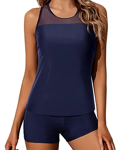 Plus Size Women's Adjustable - Strap Swim Tops in Burgundy for a Custom FitSporty Boyleg Tankini Bathing Suit Tops For Women Shorts-Navy Blue Plus Size Women's Adjustable - Strap Swim Tops in Burgundy for a Custom FitSporty Boyleg Tankini Bathing Suit Tops For Women Shorts-Navy Blue