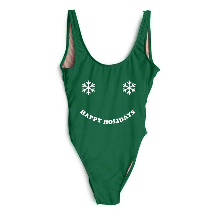Women's Plaid Patterned One - Pieces in Red and Black for a Classic Fall LookHAPPY HOLIDAYS  [SWIMSUIT]