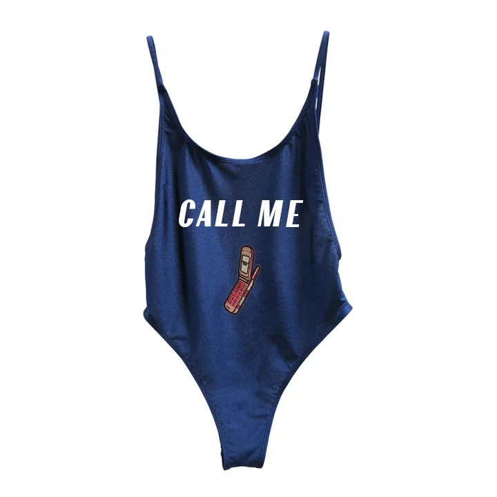 Women's Cut - Out One - Pieces in Black with Geometric Shapes for a Modern and Edgy StyleCALL ME [BALI SWIMSUIT W/ PHONE PATCH]