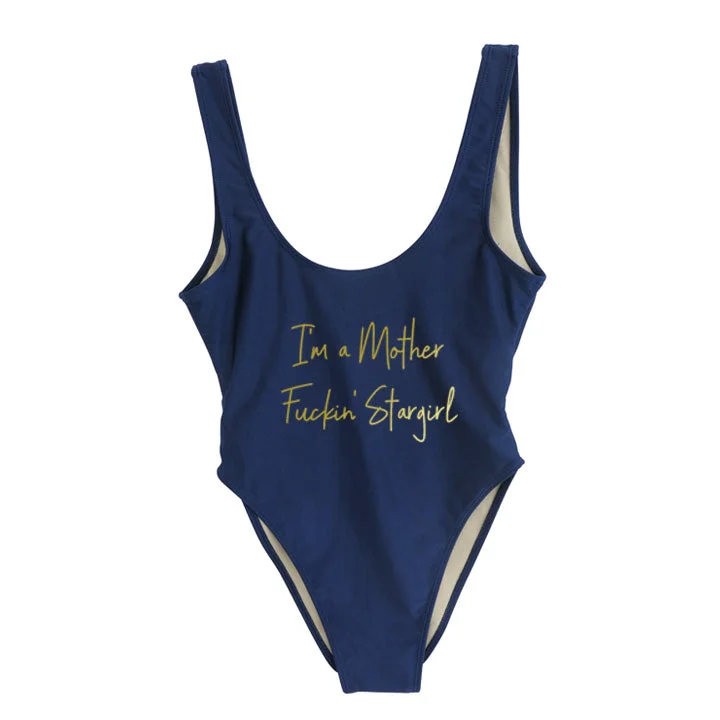 Women's Sleeveless One - Pieces in Yellow with Floral Appliques for a Cheerful and Spring - Like LookI'M A MOTHER FUCKIN' STARGIRL [SWIMSUIT]