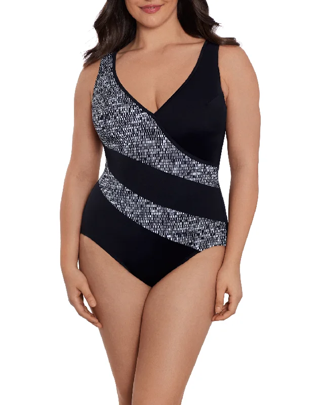 Women's Sleeveless One - Pieces in Yellow with Floral Appliques for a Cheerful and Spring - Like Look2024 Longitude Madison Square Faux Surplice Tank Long Torso One Piece Swimsuit - L241715 Women's Sleeveless One - Pieces in Yellow with Floral Appliques for a Cheerful and Spring - Like Look2024 Longitude Madison Square Faux Surplice Tank Long Torso One Piece Swimsuit - L241715