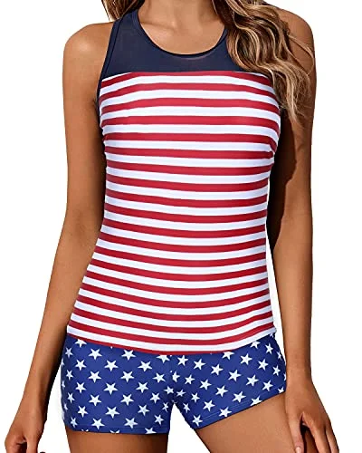 Plus Size Women's Longline Swim Tops in Navy with Striped Pattern for a Nautical StyleWomen's Athletic Tankini Swimsuits Racerback And Boyshorts-National Flag Plus Size Women's Longline Swim Tops in Navy with Striped Pattern for a Nautical StyleWomen's Athletic Tankini Swimsuits Racerback And Boyshorts-National Flag