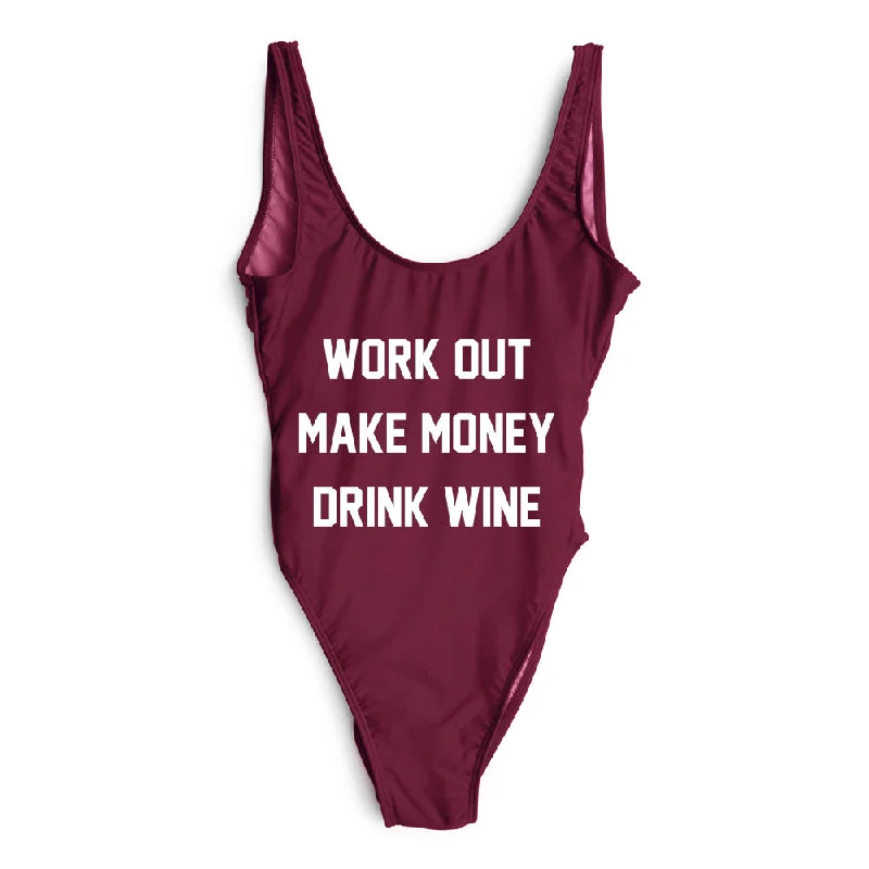 Women's Lace - Embellished One - Pieces in Cream for a Romantic and Vintage - Inspired LookWORK OUT MAKE MONEY DRINK WINE [SWIMSUIT]