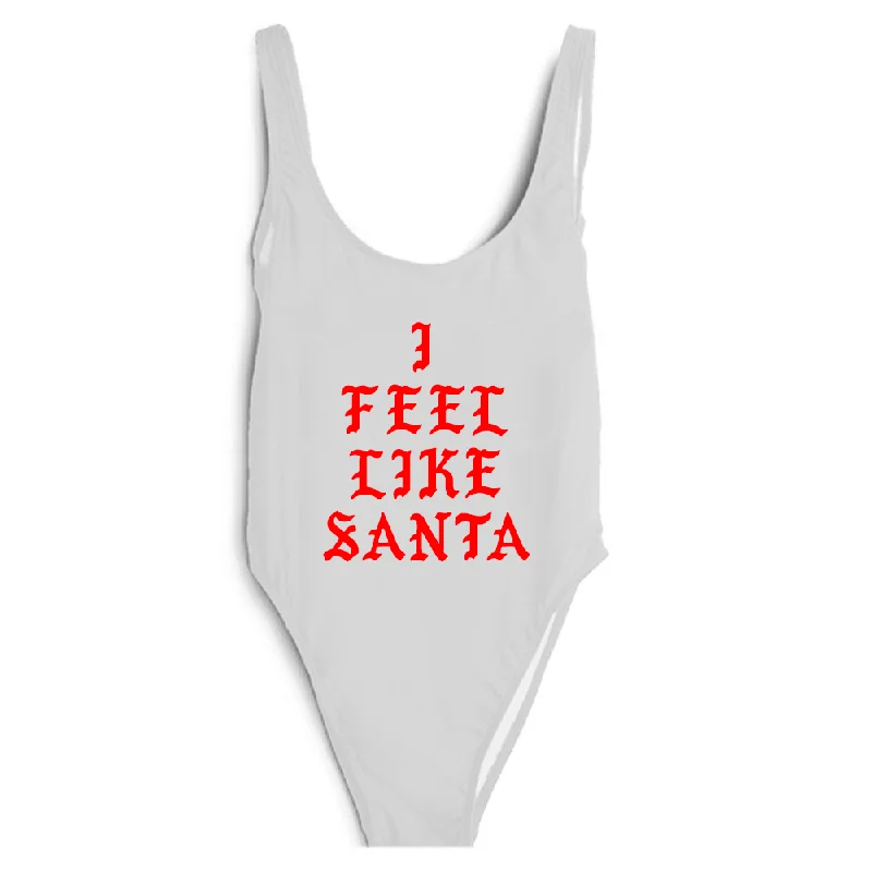 Plus Size Women's Wrap - Style One - Pieces in Burgundy with Belt for a Figure - Flattering OptionI FEEL LIKE SANTA [RED TEXT // SWIMSUIT]
