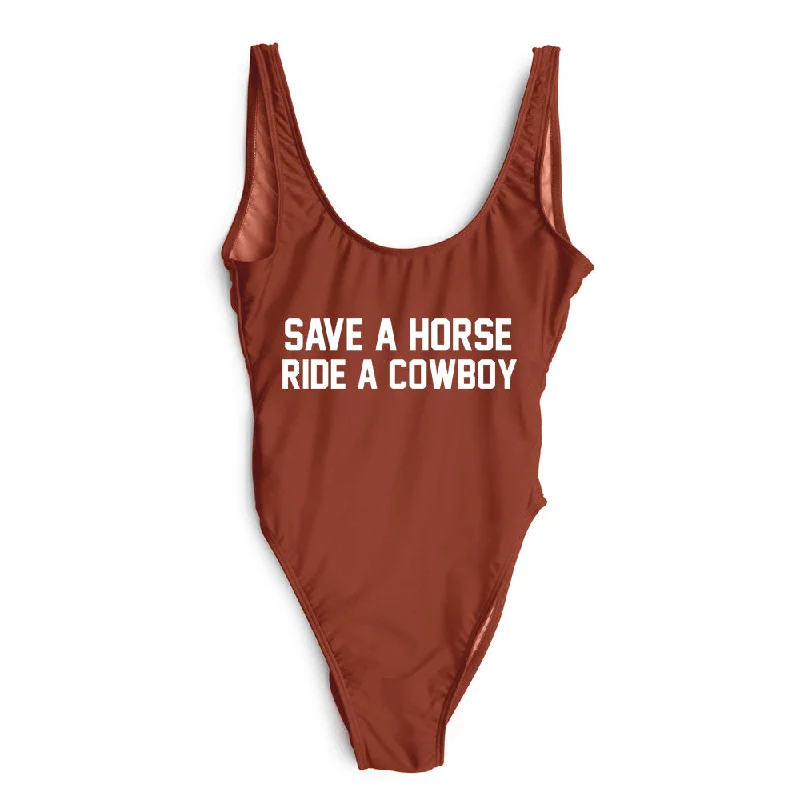 Plus Size Women's Boho - Style One - Pieces in Multicolor with Tassels for a Festival VibeSAVE A HORSE RIDE A COWBOY [SWIMSUIT]