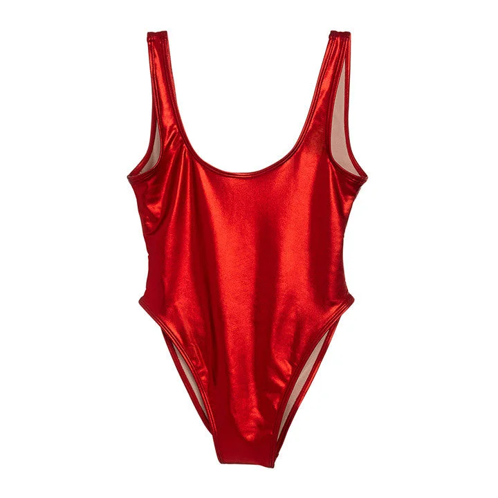 Plus Size Women's Animal Print One - Pieces in Leopard for a Bold and Trendy StatementMETALLIC RED [BLANK SWIMSUIT]