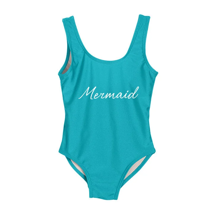 Women's Long - Length One - Pieces in Gray with Asymmetric Hem for a Contemporary and Fashionable LookMERMAID [KIDS ONE PIECE SWIMSUIT]