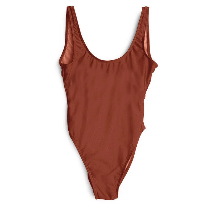 Plus Size Women's Ruffled Hem One - Pieces in Pink for a Feminine and Flirty Summer OutfitBROWN [BLANK SWIMSUIT]