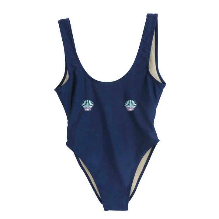 Women's Long - Sleeve Turtleneck One - Pieces in Navy for a Sophisticated Winter EnsembleSEASHELL PATCHES [SWIMSUIT]