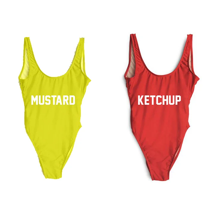 Plus Size Women's Striped One - Pieces in Navy and White for a Nautical - Inspired EnsembleKETCHUP + MUSTARD [2 PACK DISCOUNT SWIMSUITS]
