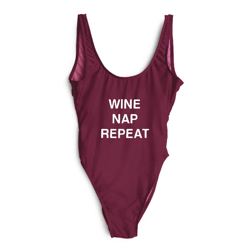 Plus Size Women's Ruffled Hem One - Pieces in Pink for a Feminine and Flirty Summer OutfitWINE NAP REPEAT [SWIMSUIT]