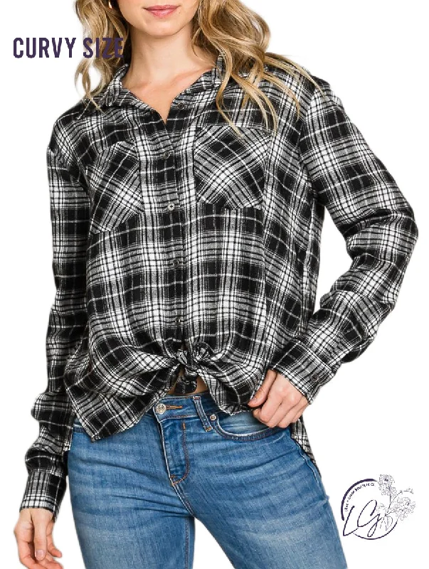Wrap - Style Women Long Sleeve Top for a Versatile FitCurvy Soft Plaid Button-Down Shirt with Bust Pockets Wrap - Style Women Long Sleeve Top for a Versatile FitCurvy Soft Plaid Button-Down Shirt with Bust Pockets