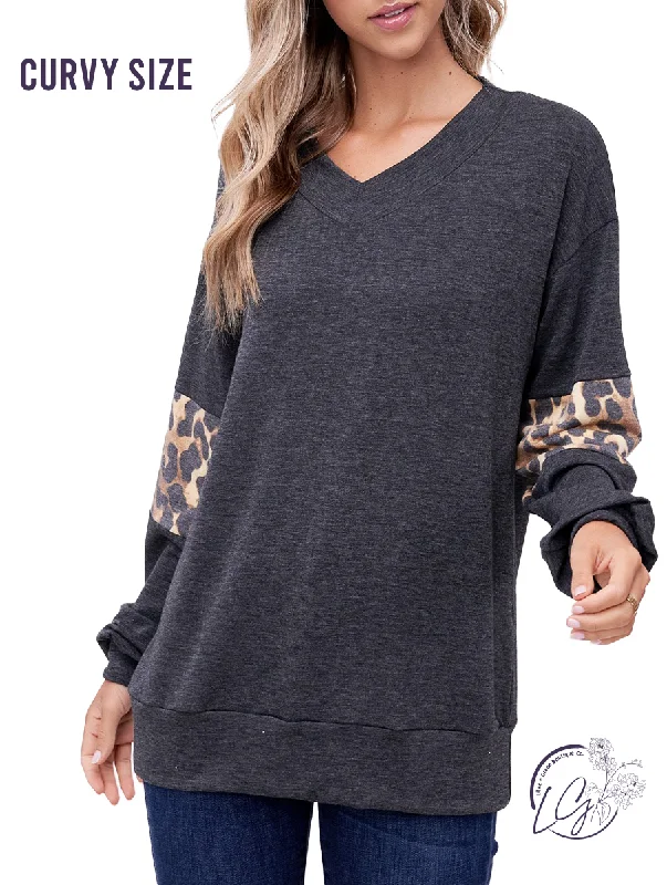 Cable - Knit Women Long Sleeve Top with a Cozy TextureCurvy Crashing Down Leopard Long Sleeve Cable - Knit Women Long Sleeve Top with a Cozy TextureCurvy Crashing Down Leopard Long Sleeve