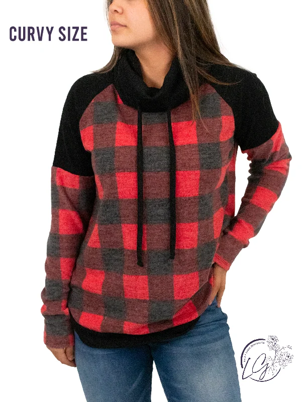 Lace - Trimmed Women Long Sleeve Top for an Elegant LookCurvy Match Me Buffalo Plaid Cowl Neck Lace - Trimmed Women Long Sleeve Top for an Elegant LookCurvy Match Me Buffalo Plaid Cowl Neck