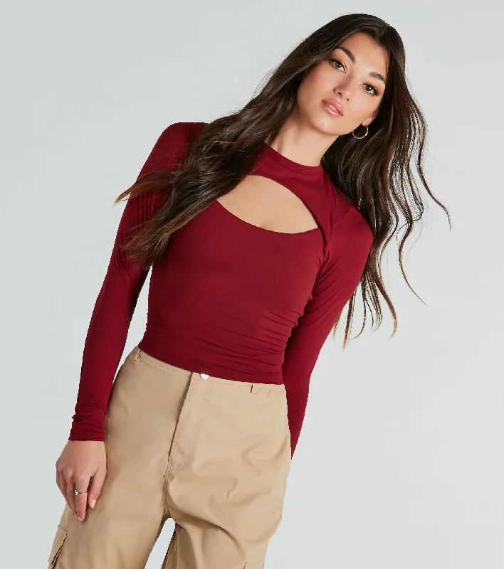 Pocket - Equipped Women Long Sleeve Top for Added FunctionalityCool-Girl Energy Cutout Long Sleeve Top Pocket - Equipped Women Long Sleeve Top for Added FunctionalityCool-Girl Energy Cutout Long Sleeve Top