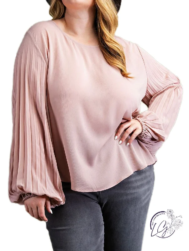 Cable - Knit Women Long Sleeve Top with a Cozy TextureCurvy Times of Fun Pleated Sleeve Blouse Cable - Knit Women Long Sleeve Top with a Cozy TextureCurvy Times of Fun Pleated Sleeve Blouse