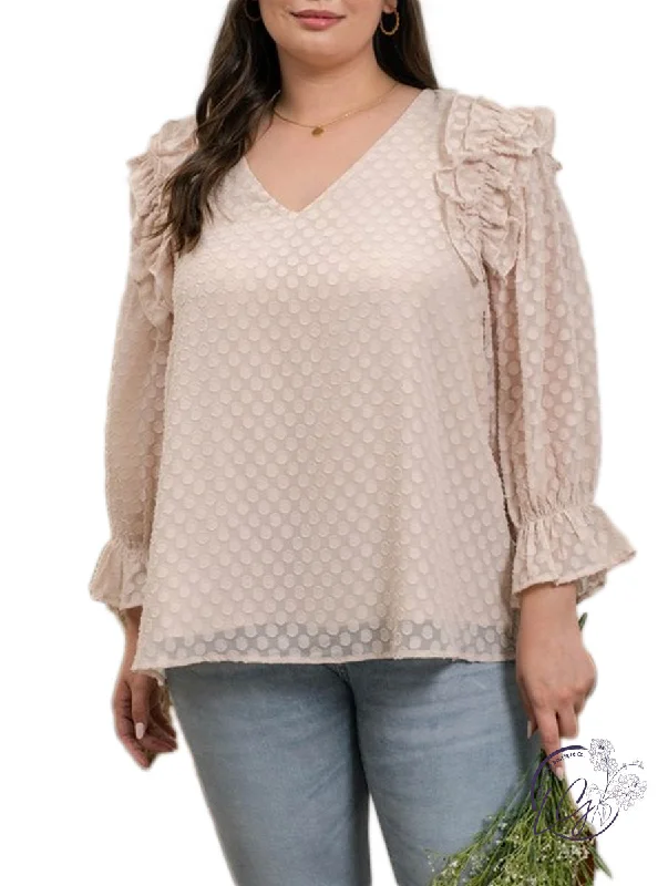 Puffer - Sleeve Women Long Sleeve Top for a Fashion - Forward LookCurvy Ruffle Dotted Blouse Puffer - Sleeve Women Long Sleeve Top for a Fashion - Forward LookCurvy Ruffle Dotted Blouse