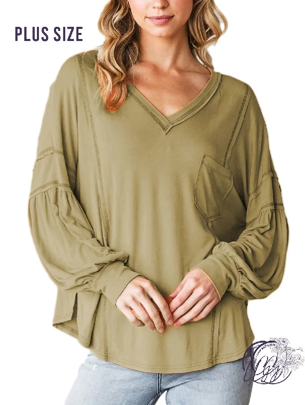 Pocket - Equipped Women Long Sleeve Top for Added FunctionalityCurvy Heavenly Softness V-Neck Knit Long Sleeve Pocket - Equipped Women Long Sleeve Top for Added FunctionalityCurvy Heavenly Softness V-Neck Knit Long Sleeve