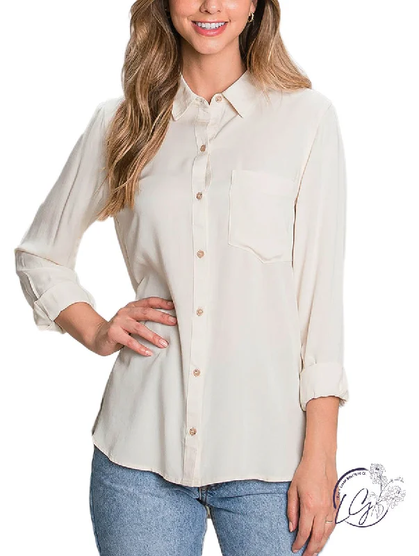 Pocket - Equipped Women Long Sleeve Top for Added FunctionalityFar From Finished Long Sleeve Button Down Pocket - Equipped Women Long Sleeve Top for Added FunctionalityFar From Finished Long Sleeve Button Down