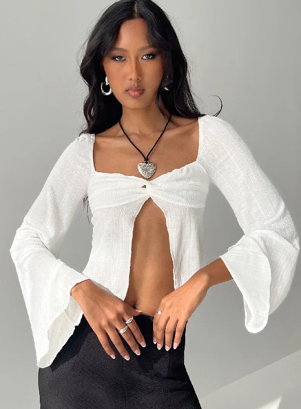 Cropped Women Long Sleeve Top to Pair with High - Waisted BottomsMani Top Long Sleeve White Cropped Women Long Sleeve Top to Pair with High - Waisted BottomsMani Top Long Sleeve White