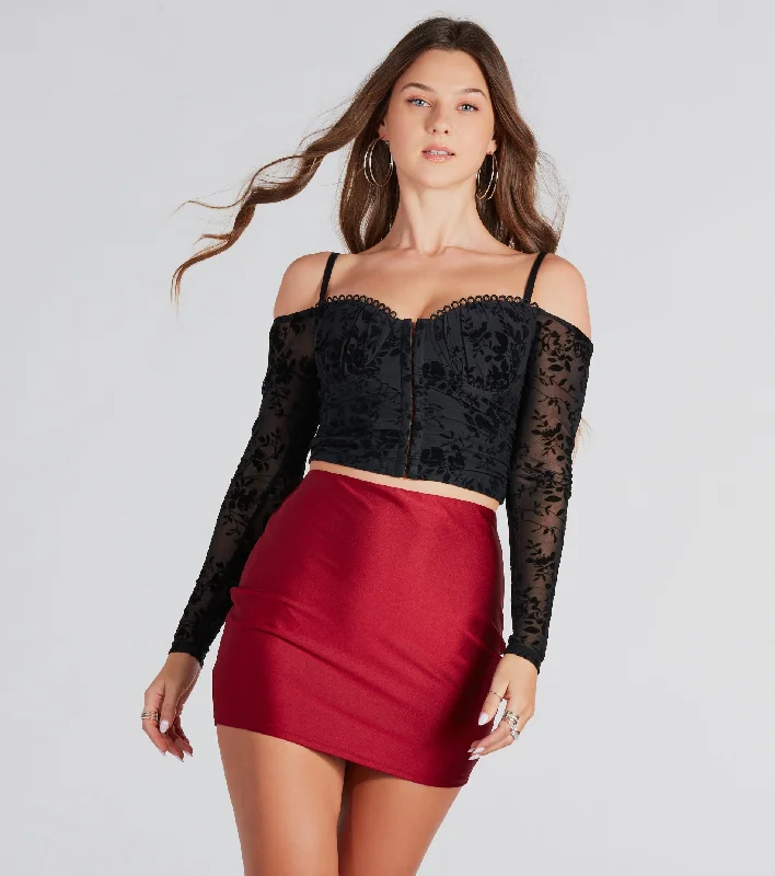 Puffer - Sleeve Women Long Sleeve Top for a Fashion - Forward LookSend My Love Velvet Off-The-Shoulder Bustier Puffer - Sleeve Women Long Sleeve Top for a Fashion - Forward LookSend My Love Velvet Off-The-Shoulder Bustier