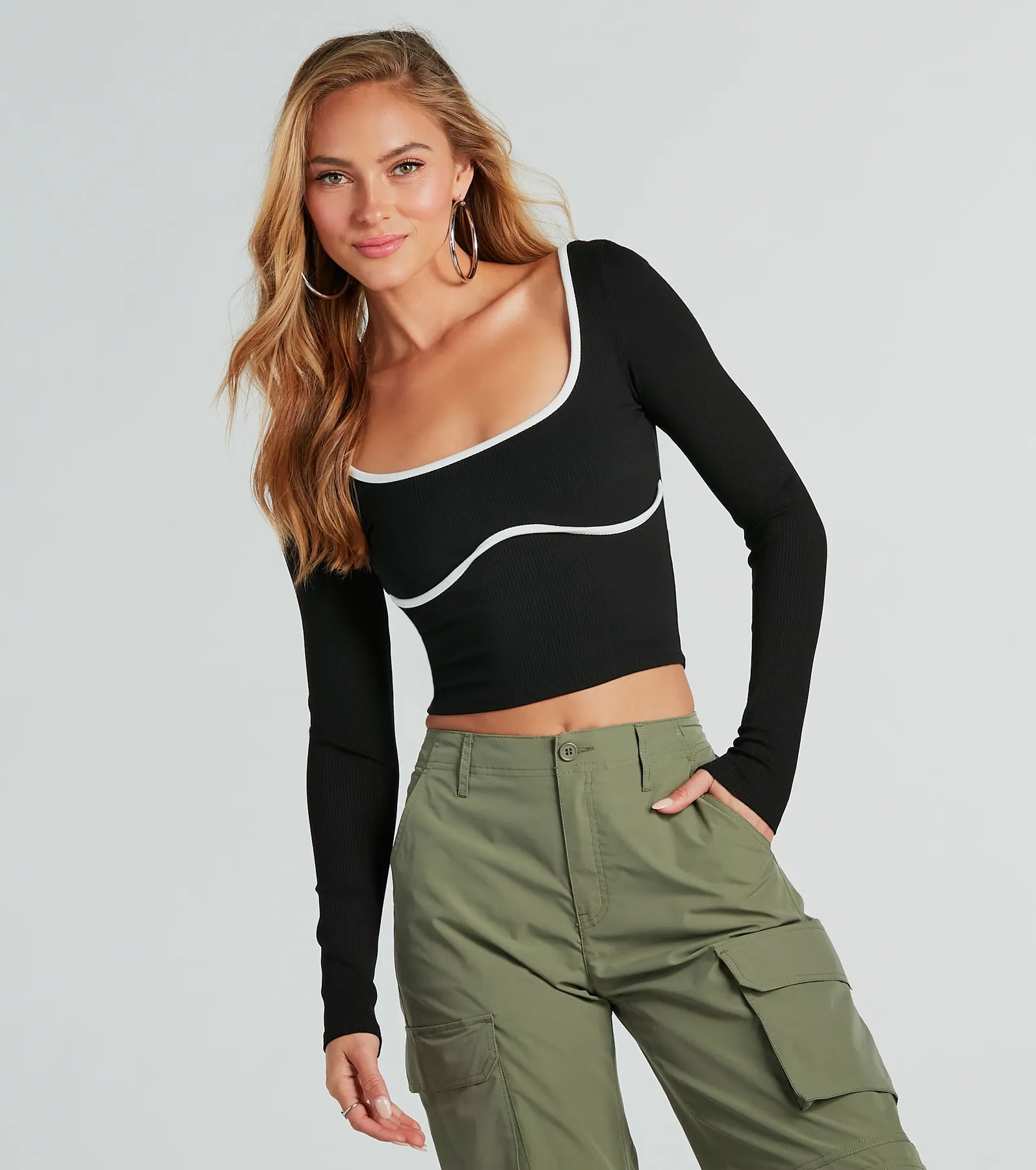 Metallic Accent Women Long Sleeve Top for a Glamorous LookRead Between The Lines Contrast Crop Top Metallic Accent Women Long Sleeve Top for a Glamorous LookRead Between The Lines Contrast Crop Top