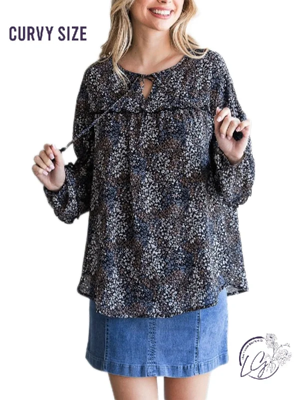 Cropped Women Long Sleeve Top to Pair with High - Waisted BottomsCurvy Blossom Delight Blouse Cropped Women Long Sleeve Top to Pair with High - Waisted BottomsCurvy Blossom Delight Blouse