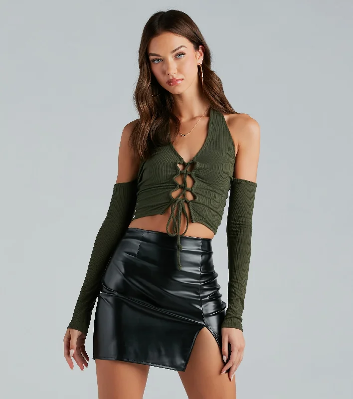 Thermal Women Long Sleeve Top for Extra Warmth in WinterCool Girl Ties Lace-Up Cold Shoulder Crop Top Thermal Women Long Sleeve Top for Extra Warmth in WinterCool Girl Ties Lace-Up Cold Shoulder Crop Top