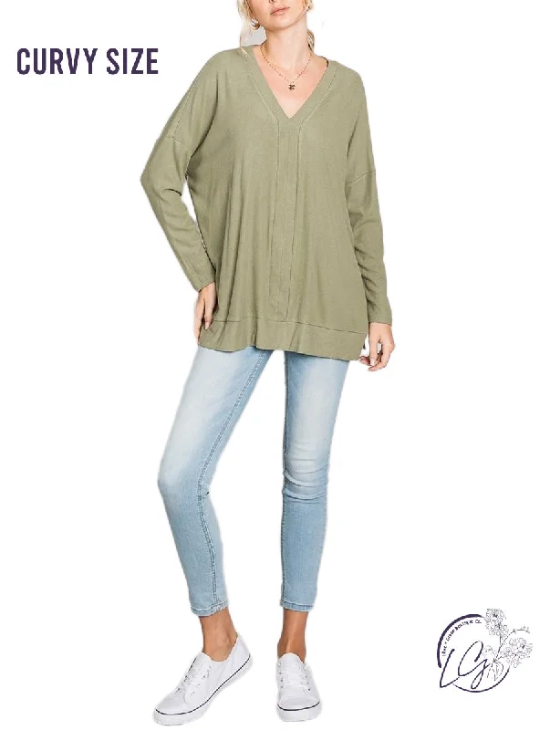 Pocket - Equipped Women Long Sleeve Top for Added FunctionalityCurvy Brushed Comfort Oversized Ribbed Top Pocket - Equipped Women Long Sleeve Top for Added FunctionalityCurvy Brushed Comfort Oversized Ribbed Top