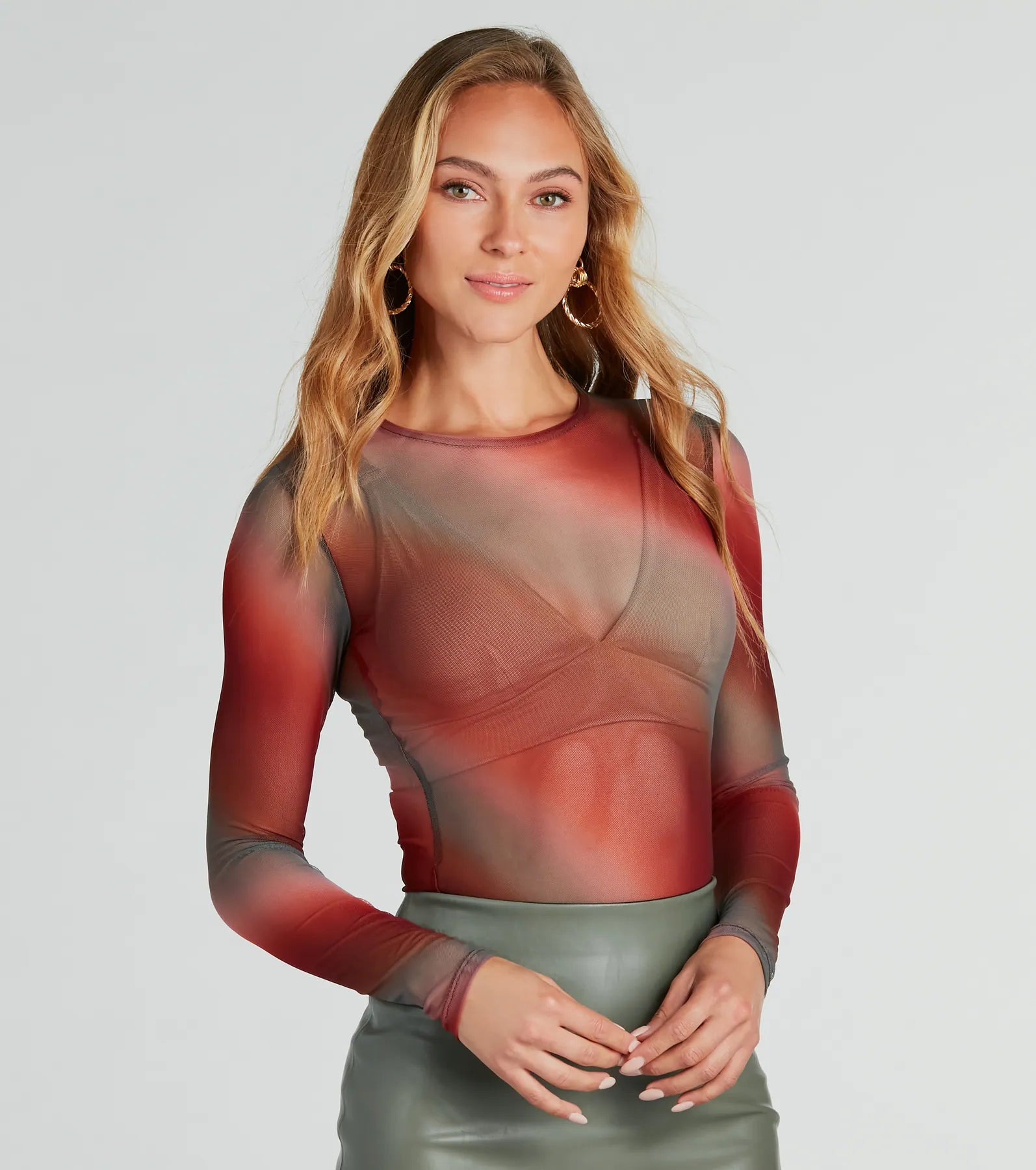 Lightweight Women Long Sleeve Top for Spring and AutumnHere To Allure Ombre Sheer Mesh Bodysuit Lightweight Women Long Sleeve Top for Spring and AutumnHere To Allure Ombre Sheer Mesh Bodysuit