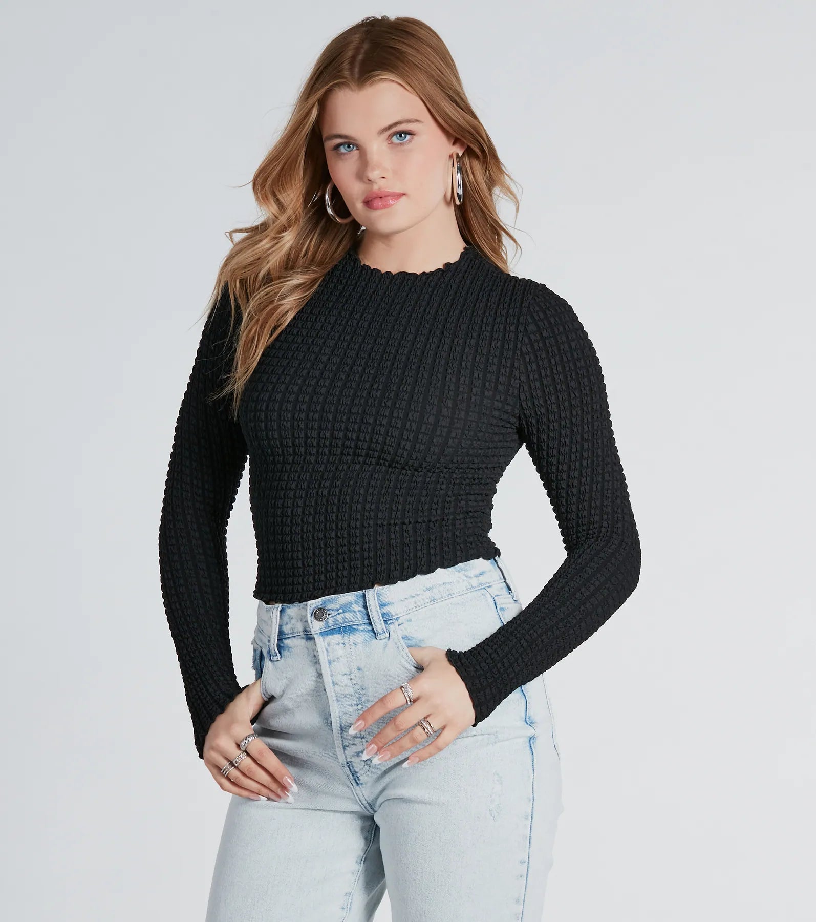 Lightweight Women Long Sleeve Top for Spring and AutumnMajor Essential Textured Knit Crop Top Lightweight Women Long Sleeve Top for Spring and AutumnMajor Essential Textured Knit Crop Top