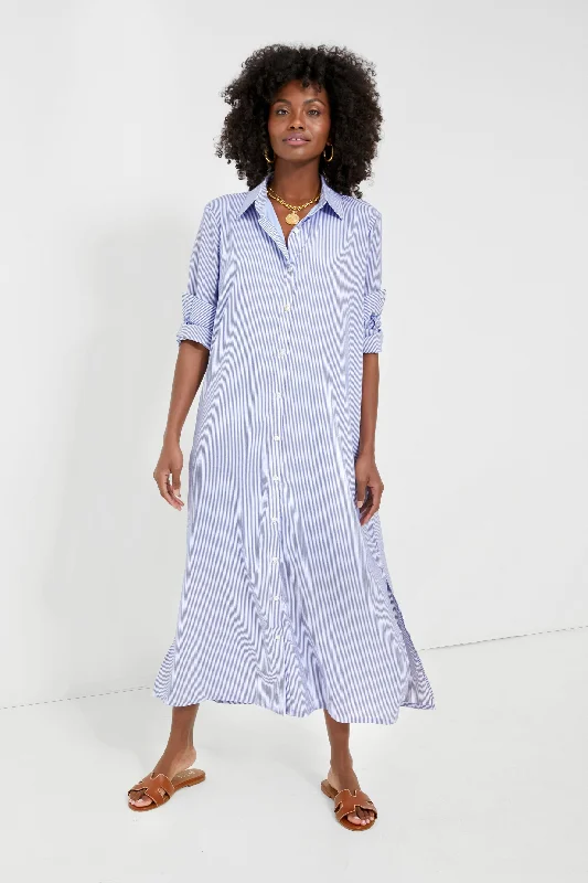 Midi dresses with embroidered accents for a unique and detailed design Blue Stripe Griffin Dress Midi dresses with embroidered accents for a unique and detailed design Blue Stripe Griffin Dress