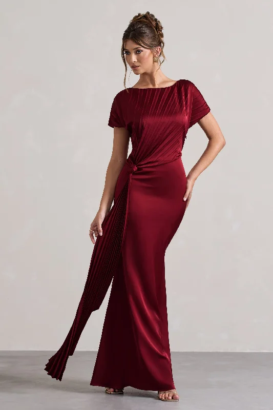 Boho - inspired wedding dresses with floral embroidery Wedding guest dresses with empire waists and tulle skirts Ambrosia | Berry Satin Pleated Maxi Dress With Drape Boho - inspired wedding dresses with floral embroidery Wedding guest dresses with empire waists and tulle skirts Ambrosia | Berry Satin Pleated Maxi Dress With Drape