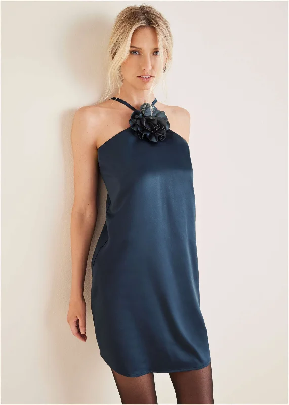 Cotton mini dresses for a comfortable everyday option Rosette Halter Mini - Navy
