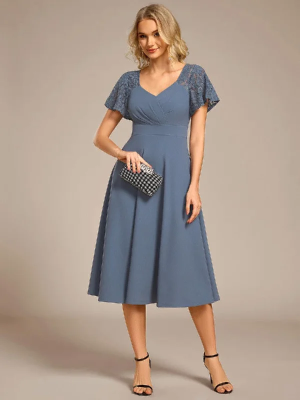 Off - the - shoulder wedding dresses with ruffled sleeves Strapless wedding guest dresses with rhinestone - studded bodices ever EVIE|Short Sleeves A-Line Midi Wedding Guest Dress with Pockets Off - the - shoulder wedding dresses with ruffled sleeves Strapless wedding guest dresses with rhinestone - studded bodices ever EVIE|Short Sleeves A-Line Midi Wedding Guest Dress with Pockets