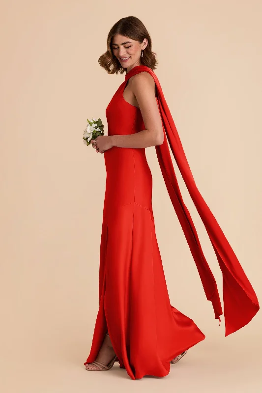 A - line maternity dress for a flattering fit Eileen Matte Satin Dress - Lipstick Red A - line maternity dress for a flattering fit Eileen Matte Satin Dress - Lipstick Red