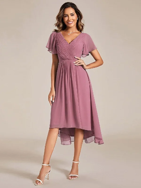Boho - inspired wedding dresses with floral embroidery Wedding guest dresses with empire waists and tulle skirts ever FAYE|Chic V Neck Asymmetrical Hem Ruffles Sleeve Pleated Chiffon Wedding Guest Dress Boho - inspired wedding dresses with floral embroidery Wedding guest dresses with empire waists and tulle skirts ever FAYE|Chic V Neck Asymmetrical Hem Ruffles Sleeve Pleated Chiffon Wedding Guest Dress
