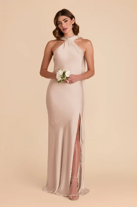 Maternity dress for a baby's first visit to the concert Eileen Matte Satin Dress - Taupe Maternity dress for a baby's first visit to the concert Eileen Matte Satin Dress - Taupe